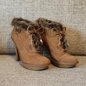 Michael Kors Carlie Faux Fur Suede Lace Up High Heel Ankle Boot